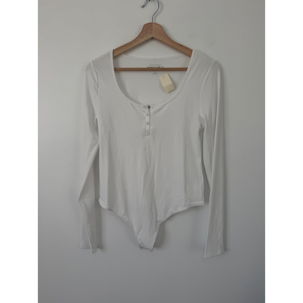 Aeropostale White‎ Ribbed Buttery Soft Bodysuit – Size Large – NWT